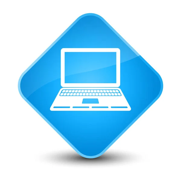 Icono del ordenador portátil elegante botón de diamante azul cian —  Fotos de Stock