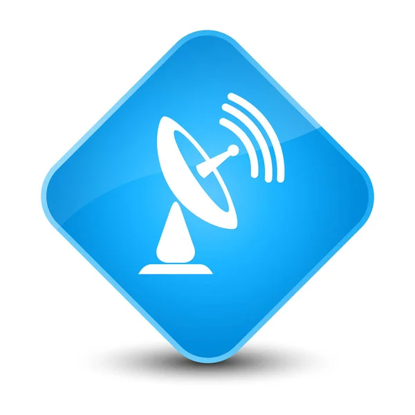 Icono de la antena parabólica elegante botón de diamante azul cian —  Fotos de Stock