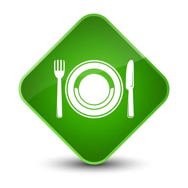 Lebensmittelteller Symbol eleganten grünen Diamanten-Knopf — Stockfoto