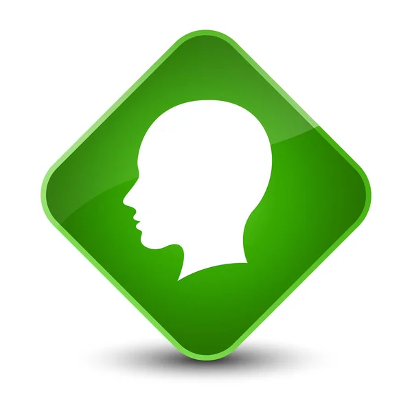 Kepala ikon wajah wanita tombol berlian hijau elegan — Stok Foto