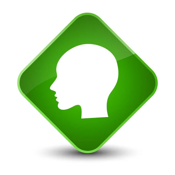 Голова женщины изображена на элегантной зеленой бриллиантовой кнопке — стоковое фото