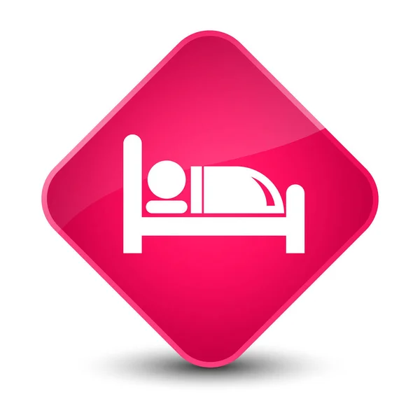 酒店床上图标典雅的粉红色钻石按钮 — 图库照片
