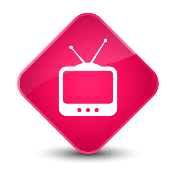 Icono de la TV elegante botón de diamante rosa —  Fotos de Stock