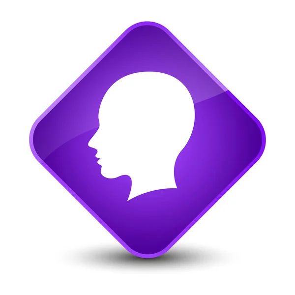 Cabeza cara femenina icono elegante botón de diamante púrpura —  Fotos de Stock