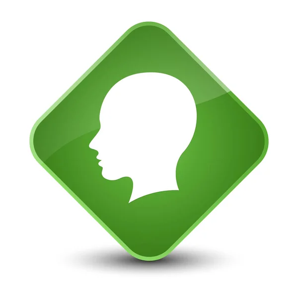 Kepala ikon wajah wanita elegan hijau lembut berlian tombol — Stok Foto