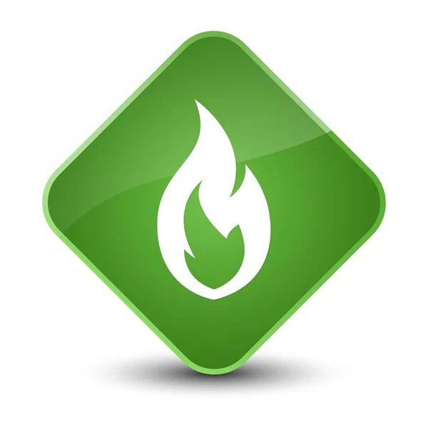 Ícone de chama de fogo elegante botão de diamante verde suave — Fotografia de Stock