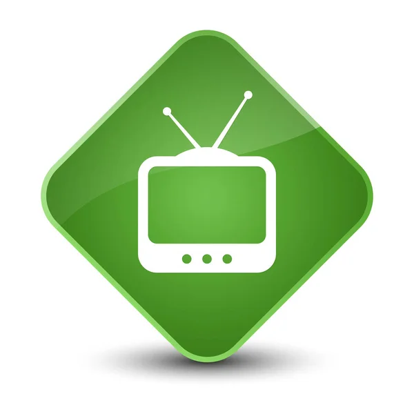Ícone de TV elegante botão de diamante verde suave — Fotografia de Stock