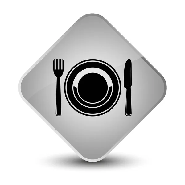 Elegantní bílý kosočtverec tlačítko jídlo deska ikona — Stock fotografie