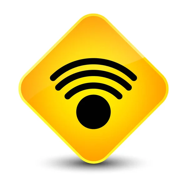 Ícone wifi elegante botão de diamante amarelo — Fotografia de Stock