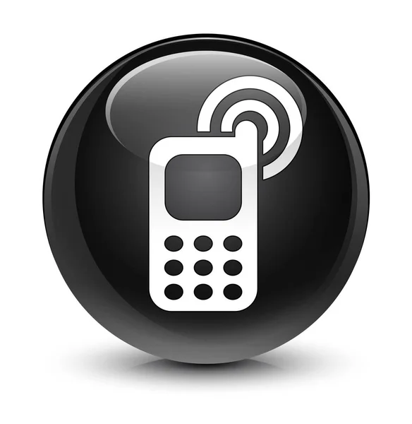 Cellphone ringing icon glassy black round button — Stock Photo, Image