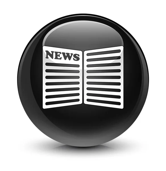 Ícone de jornal botão redondo preto vítreo — Fotografia de Stock