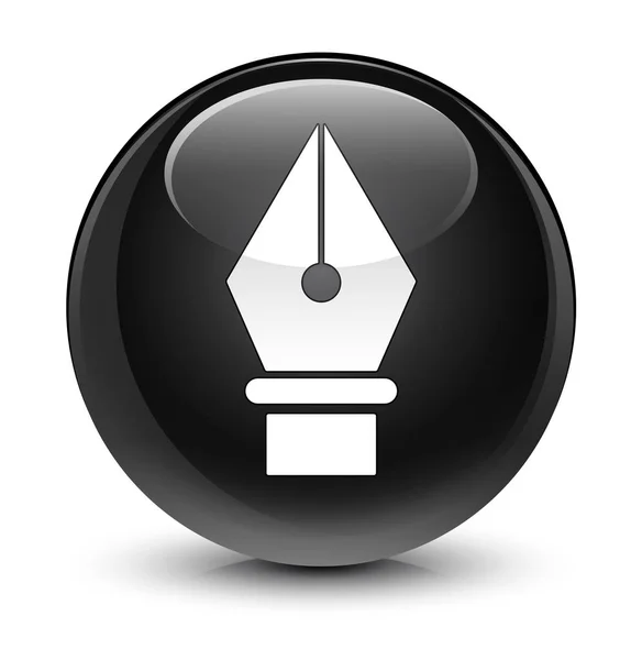 Penna icona vetro nero pulsante rotondo — Foto Stock