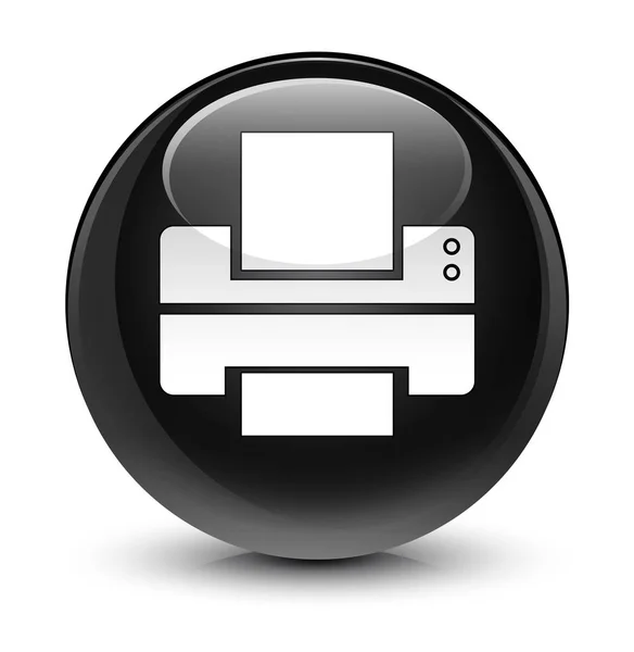 Nyomtató ikonra üveges fekete kerek gomb — Stock Fotó