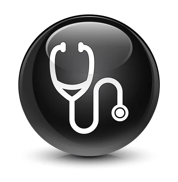 Stethoskop-Ikone glasiger schwarzer runder Knopf — Stockfoto