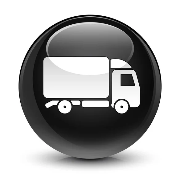 Ciężarówka ikona szklisty czarny okrągły przycisk — Zdjęcie stockowe