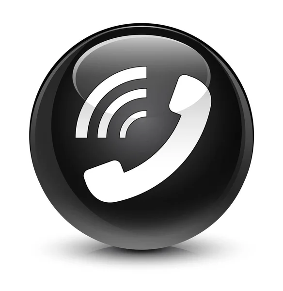 Telefon zil simgesini camsı siyah yuvarlak düğmesi — Stok fotoğraf