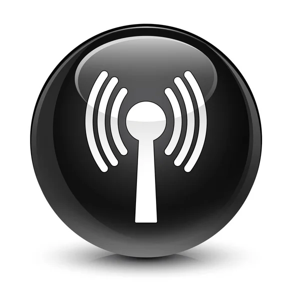 Wlan network icon glassy black round button — Stock Photo, Image