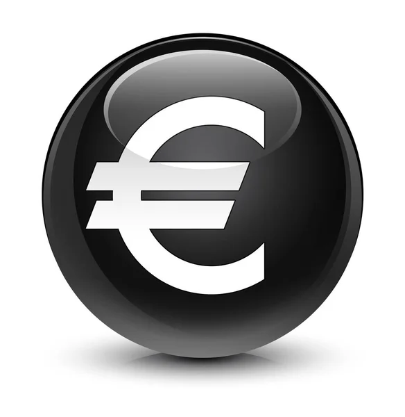 Euro sign icon glassy black round button — Stock Photo, Image