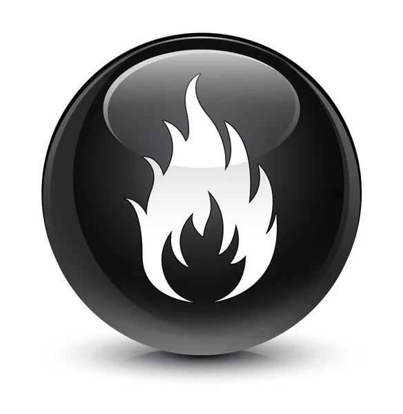 火アイコン ガラス黒い丸いボタン — ストック写真