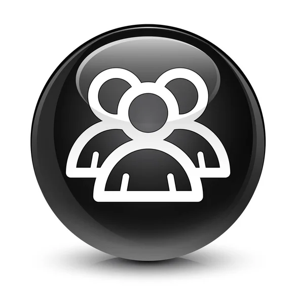 Group icon glassy black round button — Stock Photo, Image