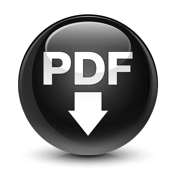 Ikona szklisty czarny okrągły przycisk Pobierz PDF — Zdjęcie stockowe