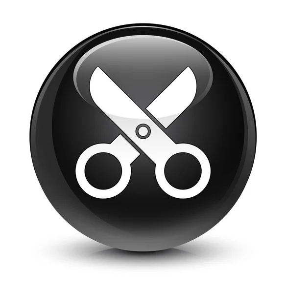 Scissors icon glassy black round button — Stock Photo, Image