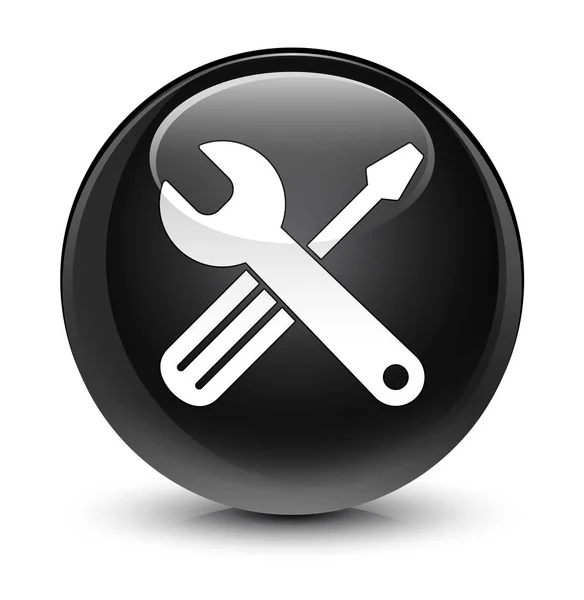Ícone de ferramentas botão redondo preto vítreo — Fotografia de Stock