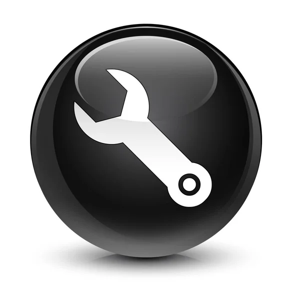 Klíč ikonu sklovité černé kulaté tlačítko — Stock fotografie