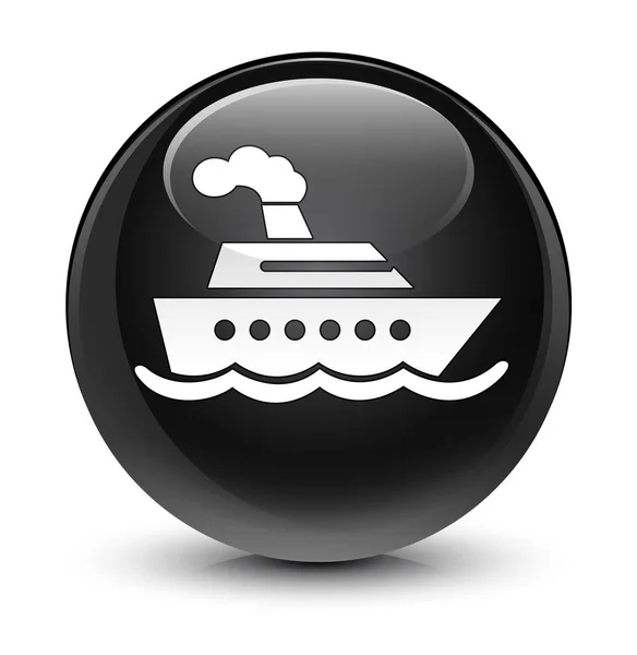 Ícone do navio de cruzeiro botão redondo preto vítreo — Fotografia de Stock