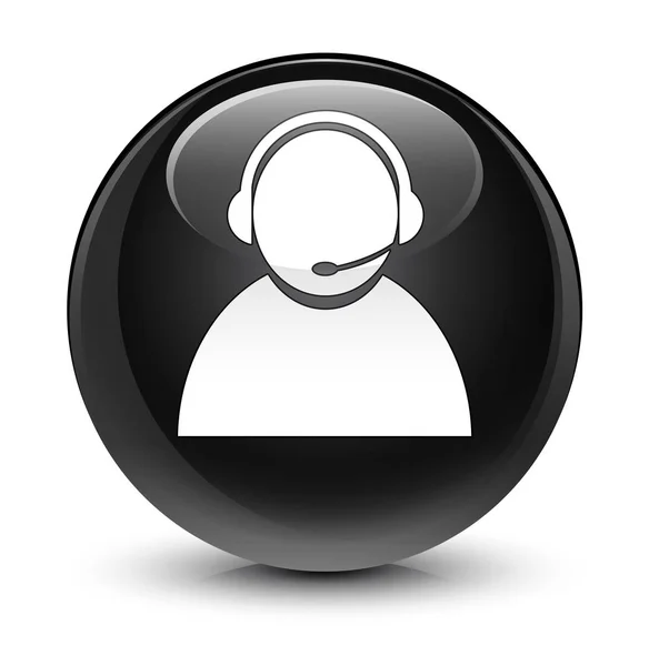 Ícone de atendimento ao cliente botão redondo preto vítreo — Fotografia de Stock