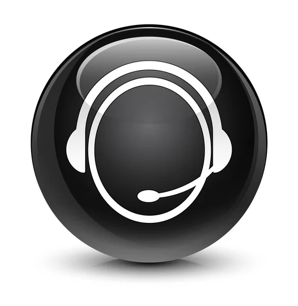 Servicio de atención al cliente icono de cristal negro botón redondo —  Fotos de Stock