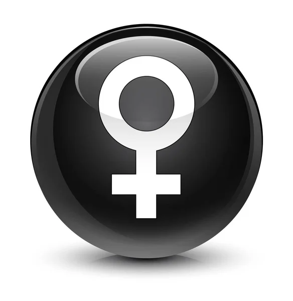 Bouton rond noir vitreux icône signe féminin — Photo