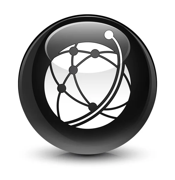 Global network icon glassy black round button — Stock Photo, Image
