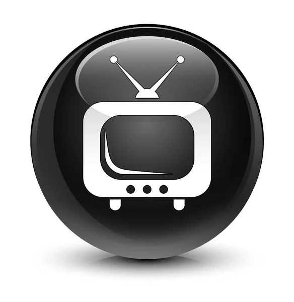 TV icon glassy black round button — Stock Photo, Image