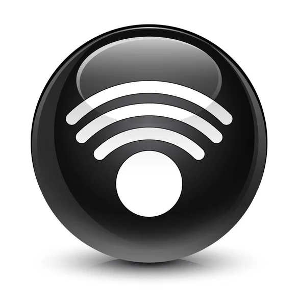 Ícone Wifi botão redondo preto vítreo — Fotografia de Stock