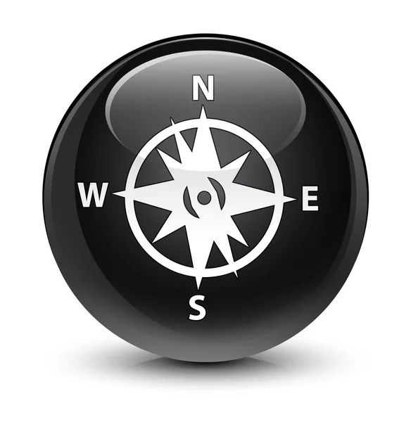 Compass icon glassy black round button — Stock Photo, Image