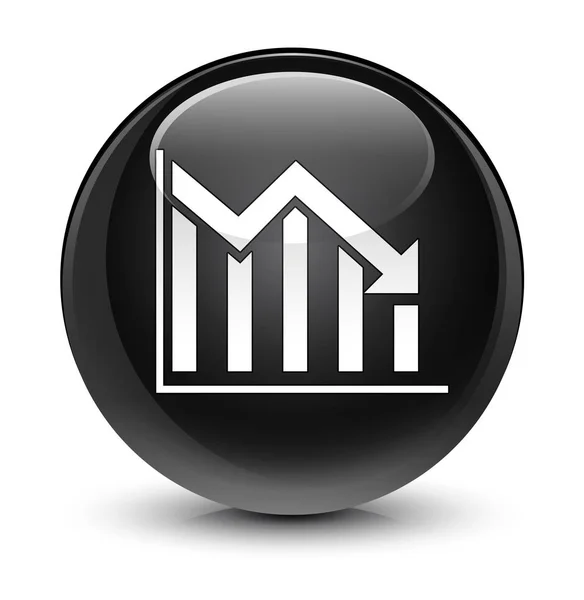 Statistiche giù icona vetrata nero pulsante rotondo — Foto Stock