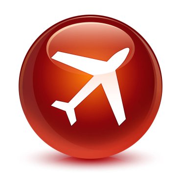 Uçak simgesi camsı kahverengi yuvarlak düğmesi