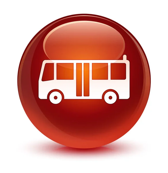 Bus-Ikone glasig brauner runder Knopf — Stockfoto