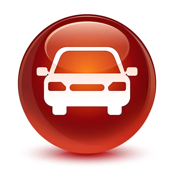 Піктограма автомобіля скляно-коричнева кругла кнопка — стокове фото