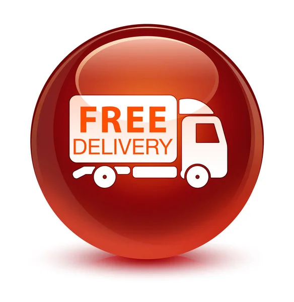 Consegna gratuita camion icona vetro marrone pulsante rotondo — Foto Stock