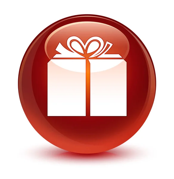 礼品盒图标玻棕色圆形按钮 — 图库照片