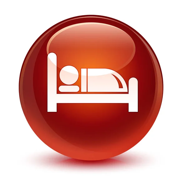 Icône de lit d'hôtel bouton rond brun vitreux — Photo