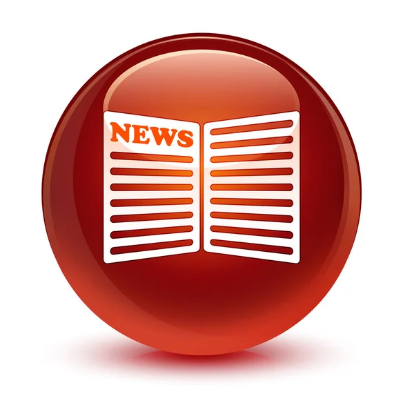 Ícone de jornal botão redondo marrom vítreo — Fotografia de Stock