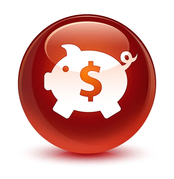 Piggy banca dollaro segno icona vetro marrone pulsante rotondo — Foto Stock