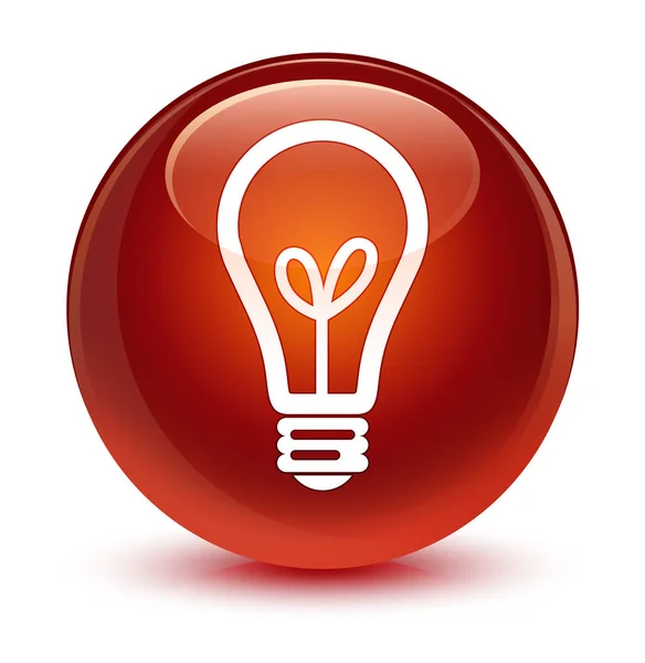 Ícone da lâmpada botão redondo marrom vítreo — Fotografia de Stock