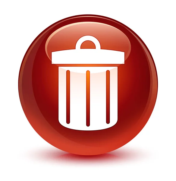 Ícone de lixeira botão redondo marrom vítreo — Fotografia de Stock