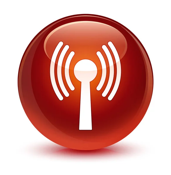 Wlan ネットワーク アイコン ガラス ブラウン ラウンド ボタン — ストック写真