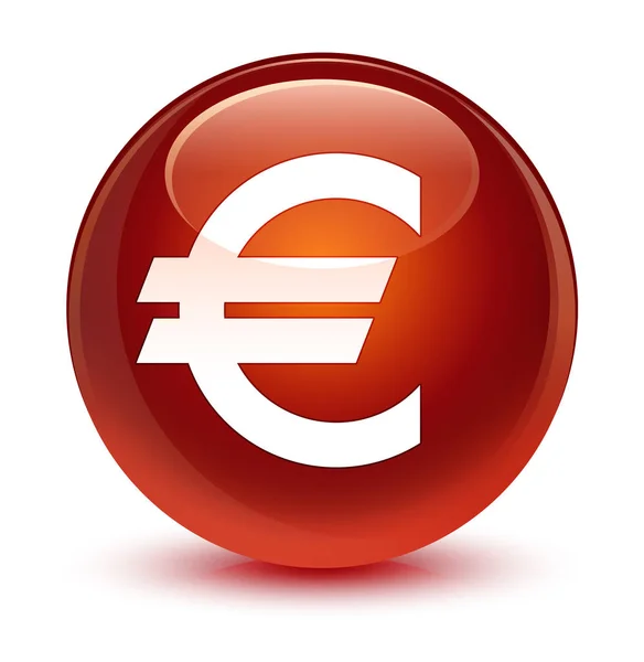 Euro signe icône verre brun bouton rond — Photo