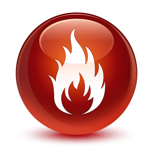 Іконка вогню скляно-коричнева кругла кнопка — стокове фото